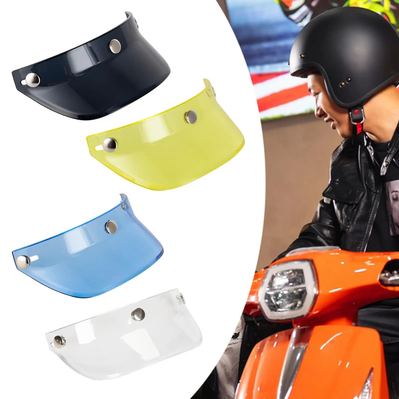 Helmet Visor Peak Protector Synthetic Resin Sun Shield Three Snap Universal Fit for Motorcycle Jet Helmet Riding
