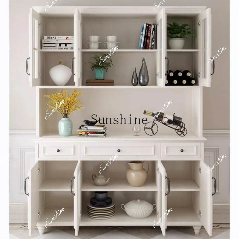 Solid wood dining side cabinet integrated against the wall high cabinet to the top modern simple shelf  FT
