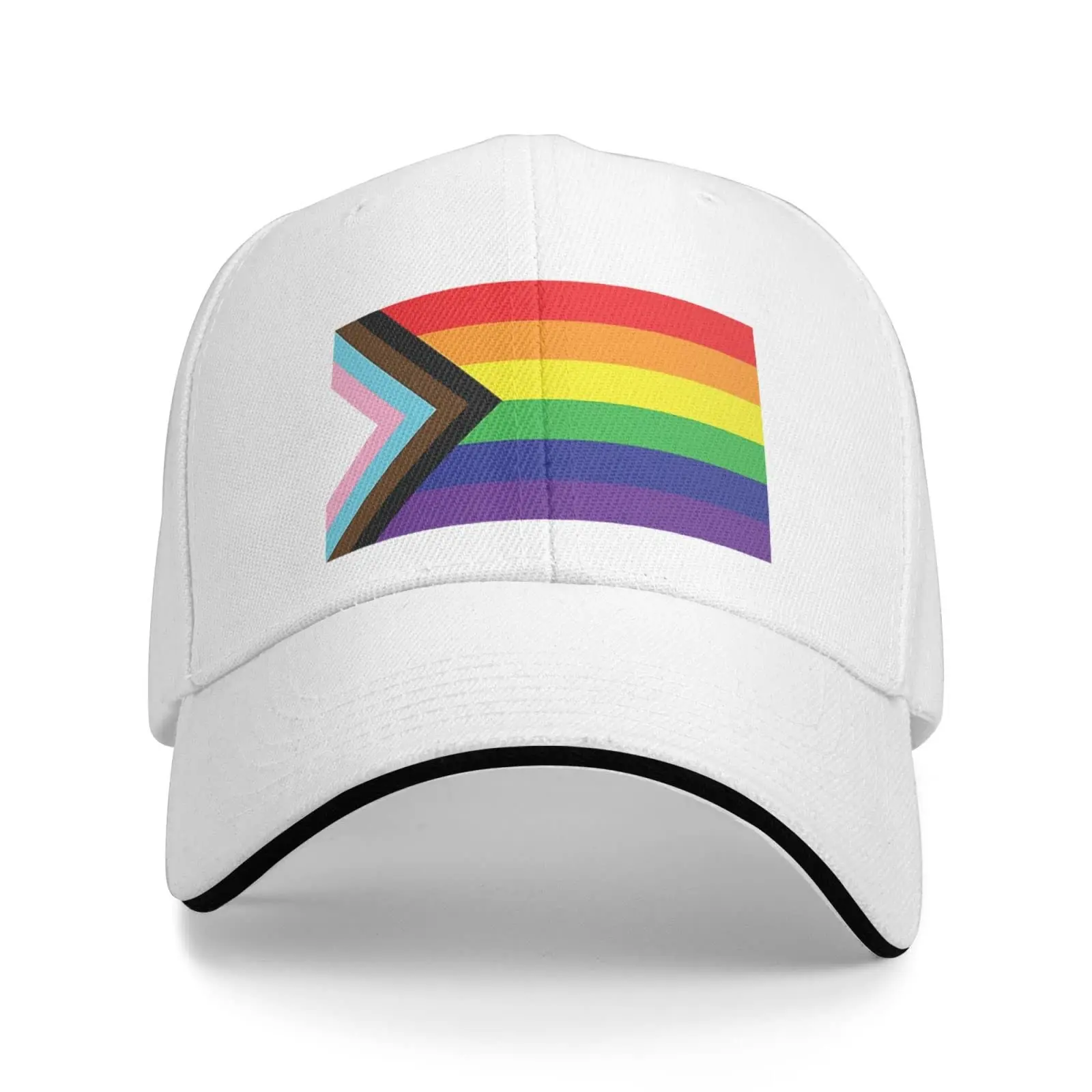 Progress Pride Flag Baseball Cap Men Women - Duck Tongue Classic Sandwich Hat Plain White