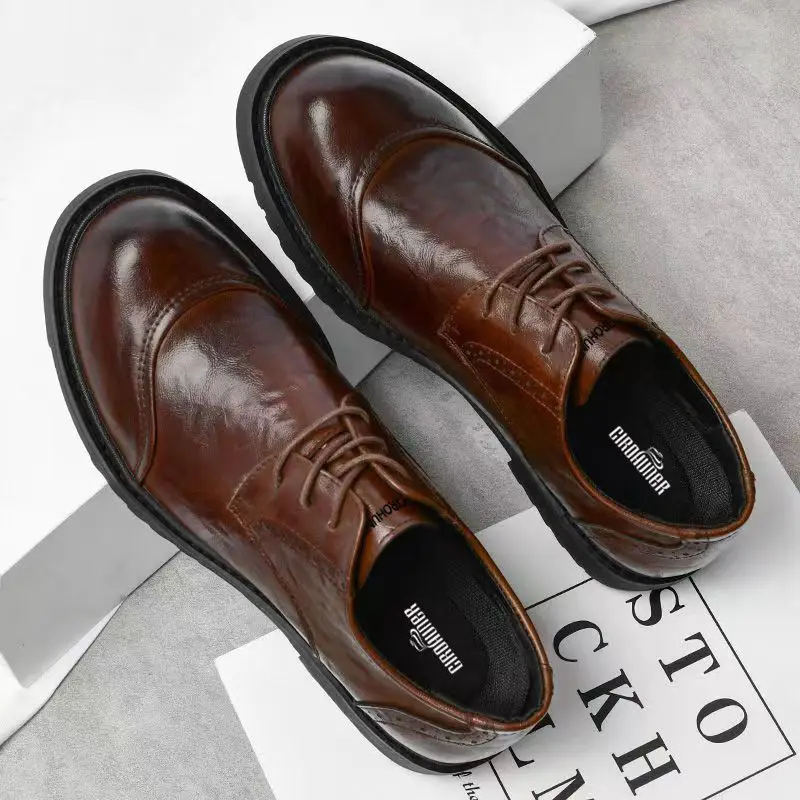 2025 Soft Leather Men's High-end Leather Trendy Business Casual Tooling Big Head Thick Sole Non-slip Loafers Shoes