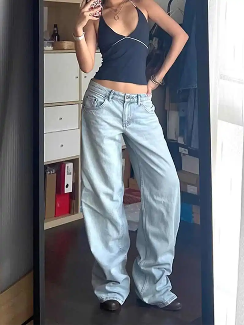 2025 outono inverno feminino retro azul denim calças y2k ajuste largo high street baggy jean japonês harajuku jean maré mãe jeans novo