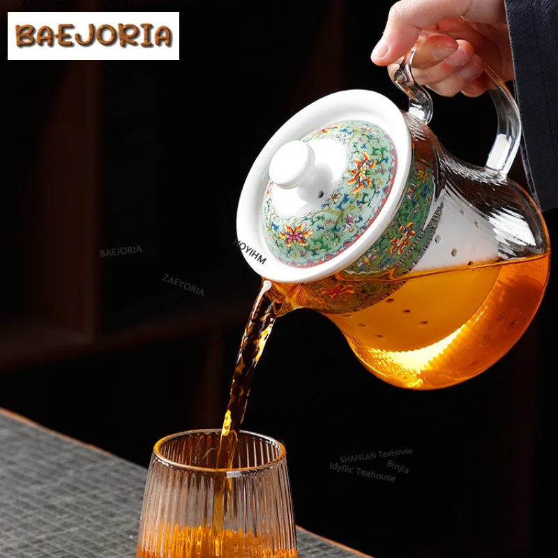 800ml Enamel Color High Borosilicate Glass Boiling Water Kettle Large Capacity Tea Brewing Pot Fruit Juice Milk Kettle Teaware