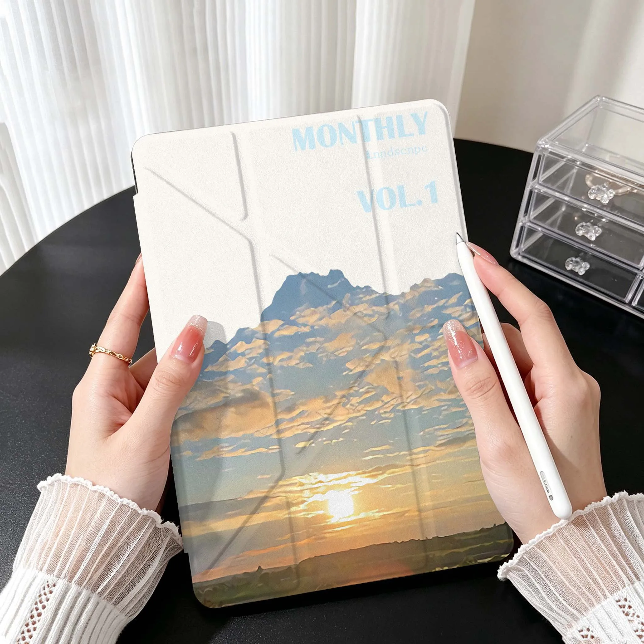 Sunset Over Sea Horizon Case For Samsung Galaxy Tab A9 A8 A11 S6 S7 S8 S9 S10 FE Plus Lite Transparent Y-Shaped Folding Tablet