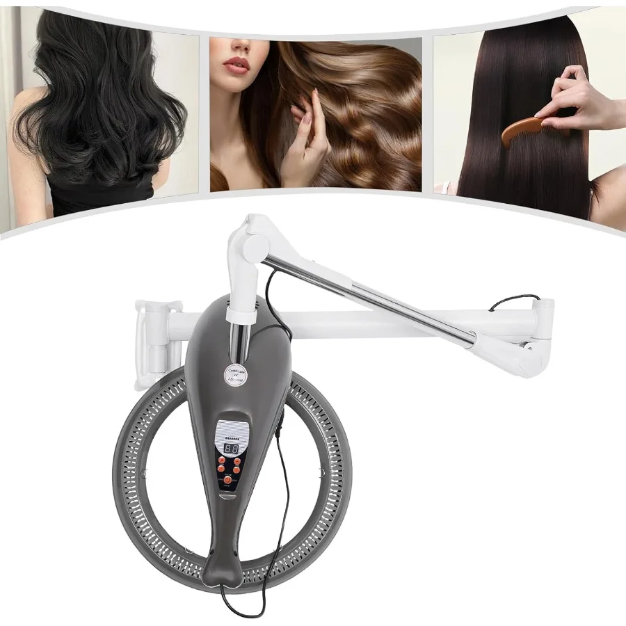 Hair Treatment Machine 950W Wall Mount Orbiting Rotating Hair Processor for Salon Spa Family Time Adjustable Grey