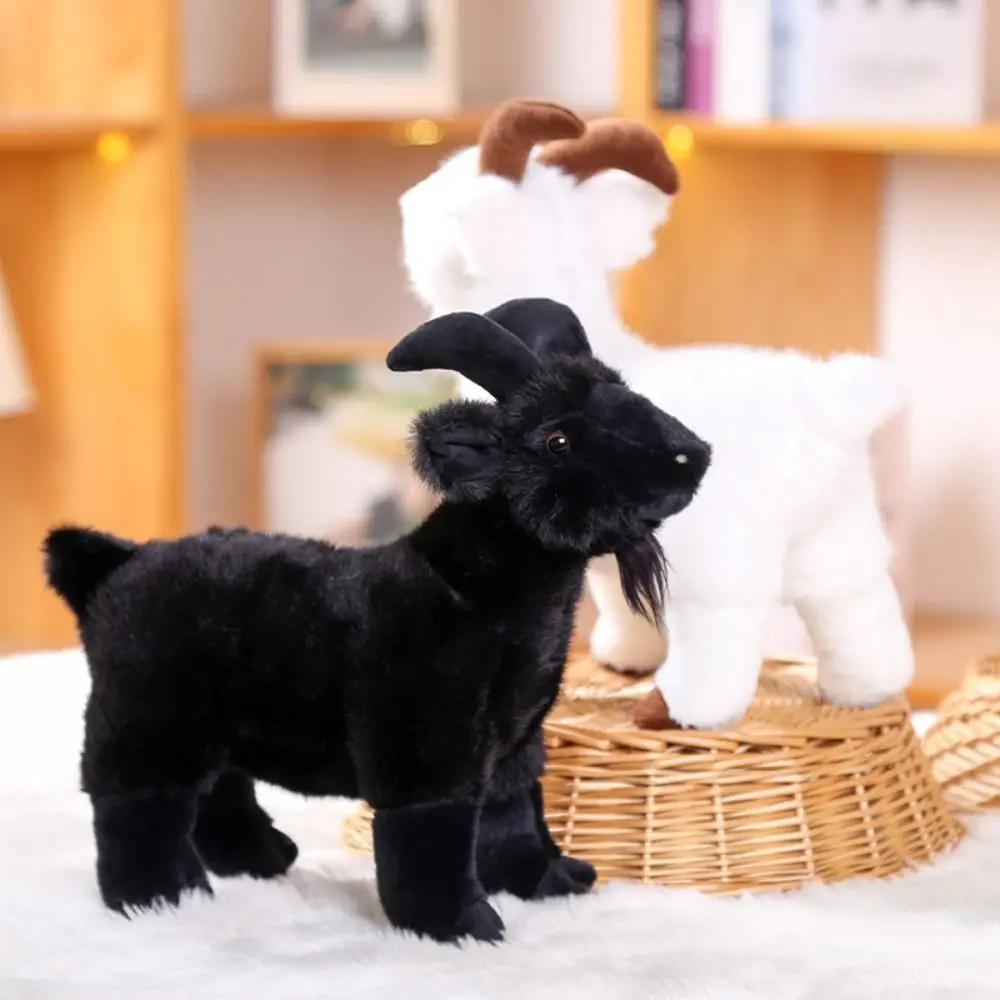 

PP Cotton Baby Goat Plush Doll Fluffy 18/30cm Horned Sheep Plush Toys Soft Cute Baby Goat Keychain Room Decoration