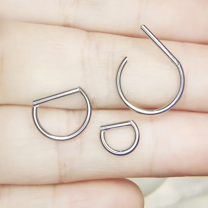 Septum Piercing Nose Ring F136 Titanium D Shape Segment Ring Clicke Jewelry CZ Nose Earrings Lip for Women Half Ring Cartilage