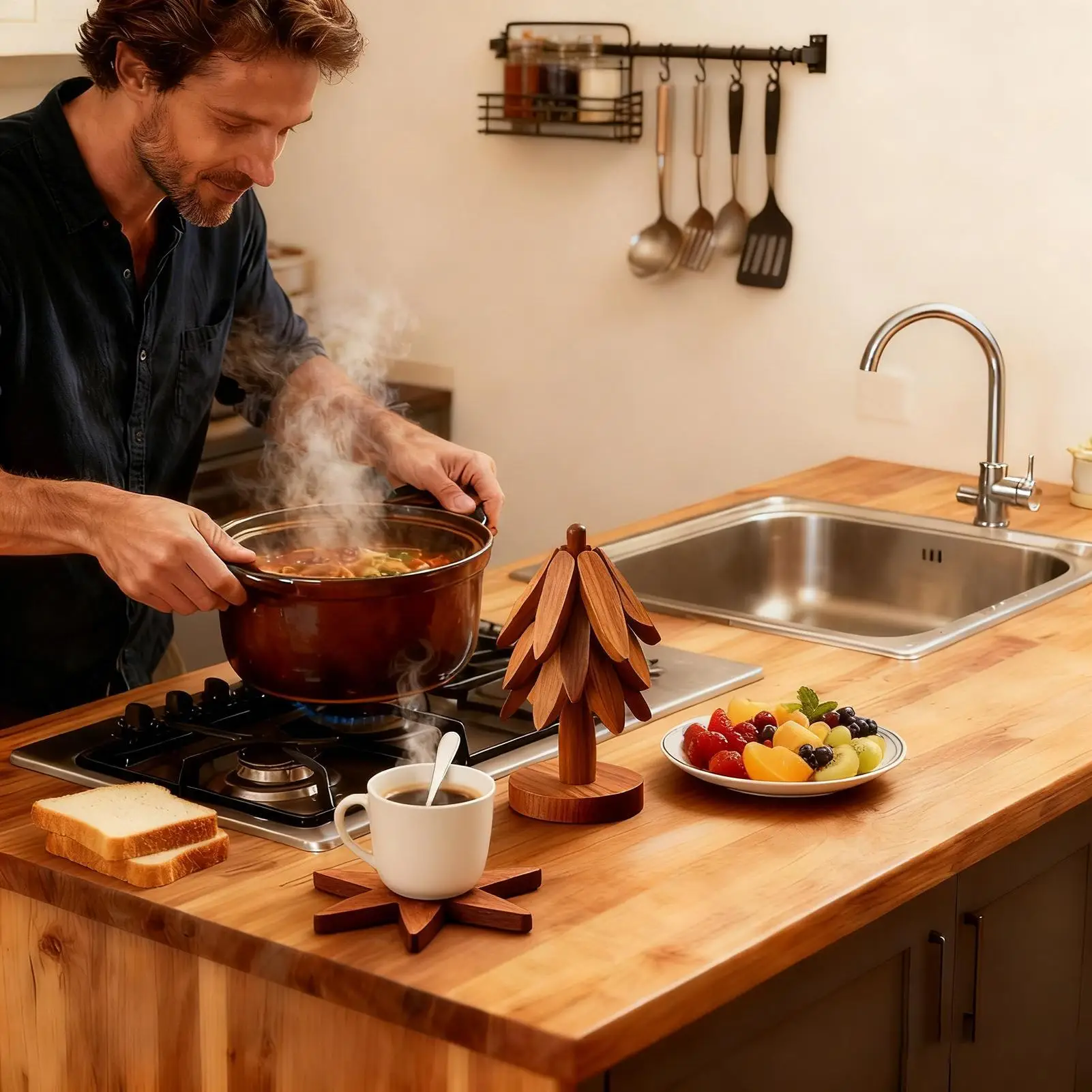 

Trivets For Hot Dishes Heat-Proof Tree Shape Design Coaster Hot Pads Spoon Holder Counter For Dormitory Restaurant Dining Table