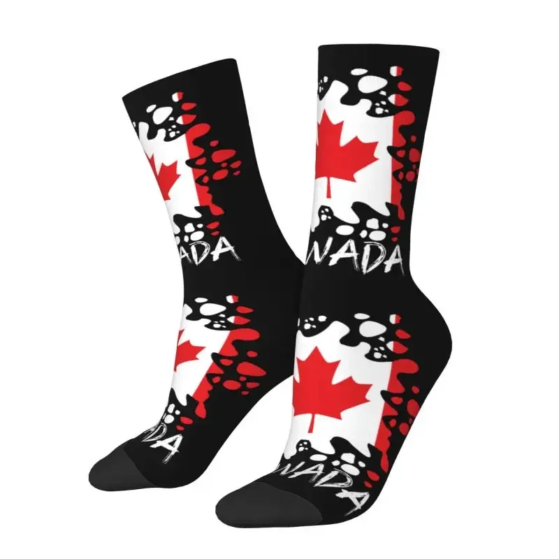 Homens e mulheres da bandeira canadense Splat Crew Socks, elástico, retro, impressão divertida, verão, outono, inverno, Y2K