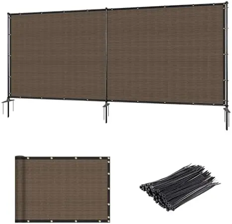 6'x12' Outdoor Privacy Fence with Iron Poles Ground Spikes Dog Metal Garden Privacy Fence Backyard Patio Yard Barrier