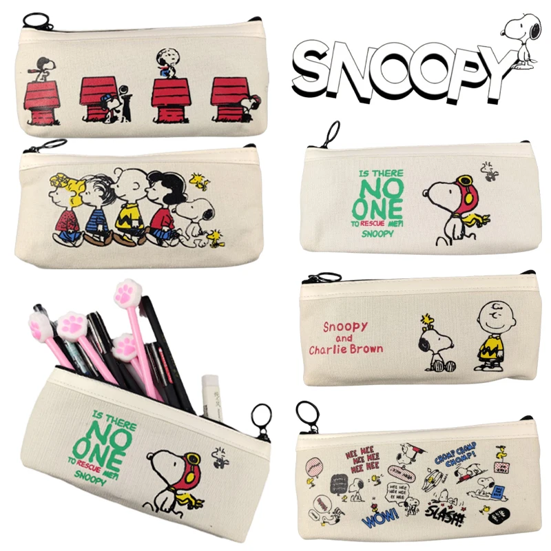 Snoopy Pencil Case Stationery Box Cartoon Canvas Pencil Bag Student Storage Zipper Pouch Boys Girls School Office Supplies Gift