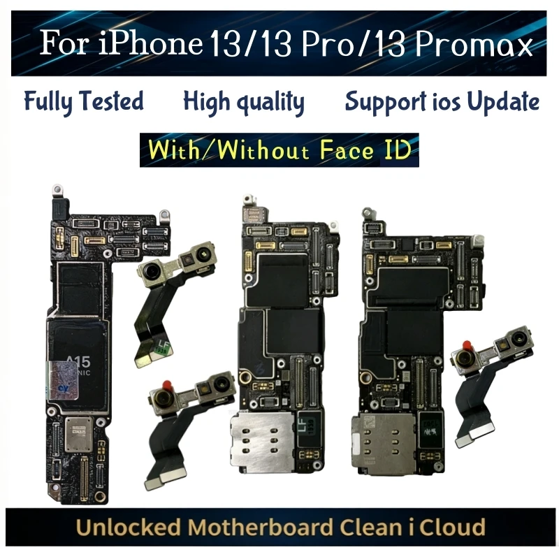 Placa base completamente probada para iPhone 13 Pro Max, desbloqueada, con/sin Face ID, para iPhone 13 Pro, iCloud limpio, placa lógica