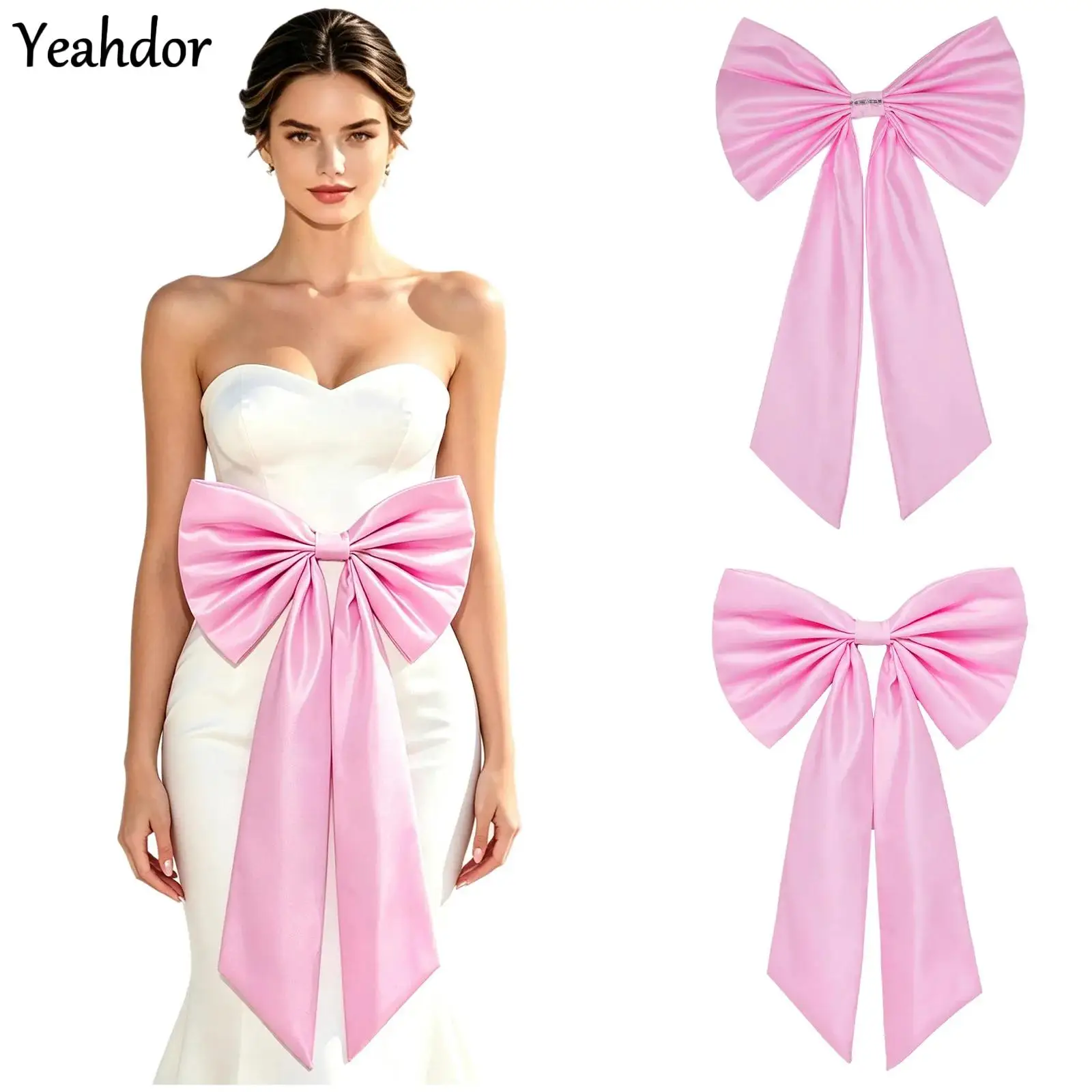 Detachable Satin Bow Party Dress Accessory Large Bowknot Train with Pin for Elegant Bride Wedding Dress Bow Removable Prom Dress