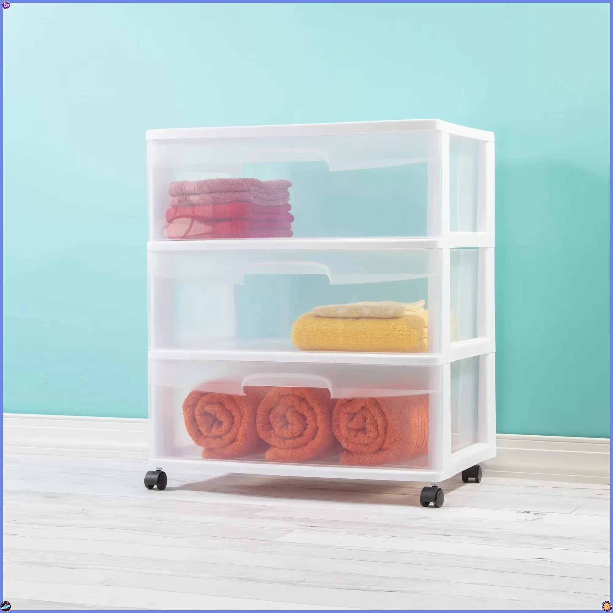 White Wide 3-Drawer Rolling Storage Cart, Clear Plastic Organizers for Bedroom Office Kitchen Bathroom, Versatile Cart