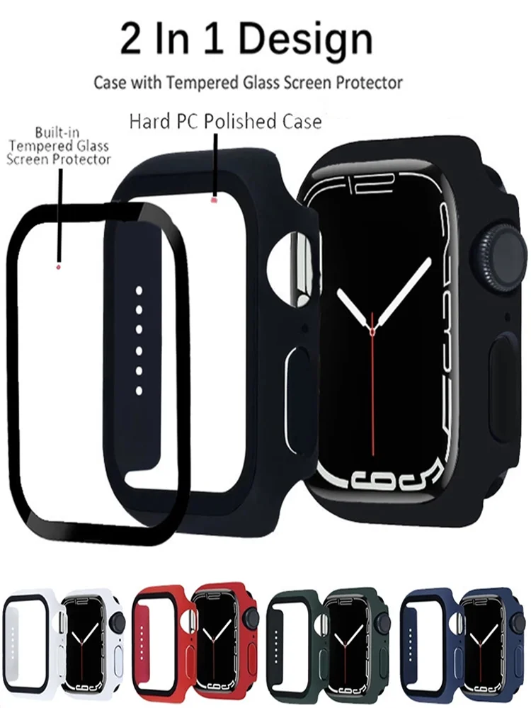 Accessori per Cover in vetro temperato per Apple Watch 45mm 41mm 44mm 40mm 42mm proteggi schermo iwatch Case series 9 4 5 6 SE 7 8 3 2