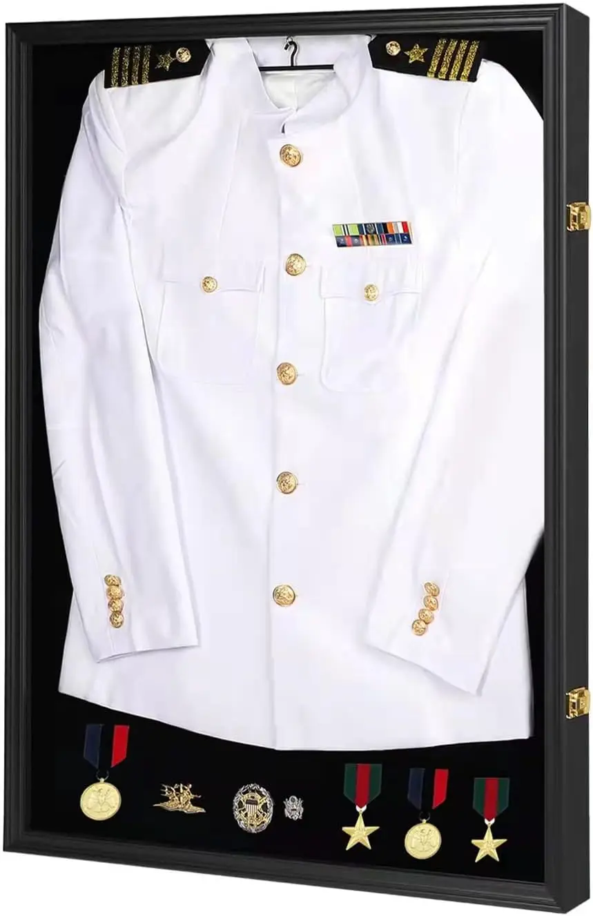 Military Uniform Shadow Box - Police Uniform Display Case - Jacket Display Box with 98% Uv Protection Acrylic and Hanger for Nav