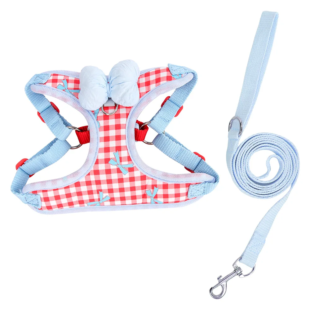 High-Quality Plaid Outdoor Harness for Cats and Dogs, Complete Set of Two-Piece Breathable Vest-Style Dog Harness view 5