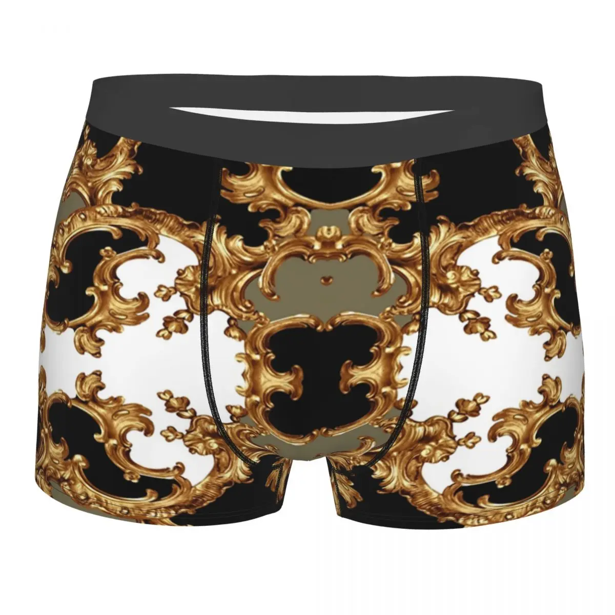 

Golden Ornamental Baroque Symmetrical Underwear Men Sexy Printed Customized Boxer Shorts Panties