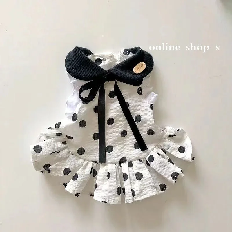 Dot Princess Dress Pet Dog Clothes Cat Print Skirt Clothing Dogs Thin Small Chihuahua Summer Black White Breathable Girl Pug