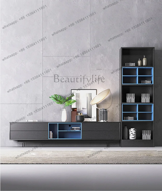 Minimalist black TV cabinet, storage matte retro model room, multi-functional storage cabinet