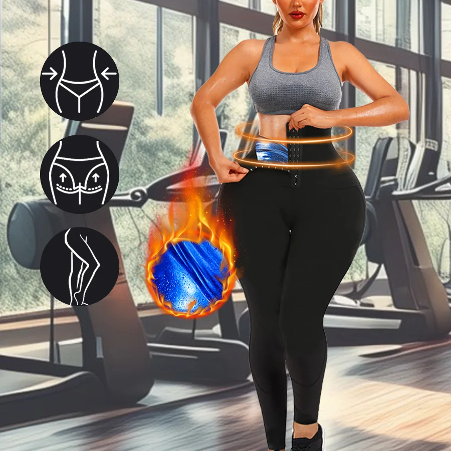 Sauna Sweat Pants for Women Weight Loss High Waist Compression Slimming Leggings Workout Hot Thermo with Pocket Waist Trainer