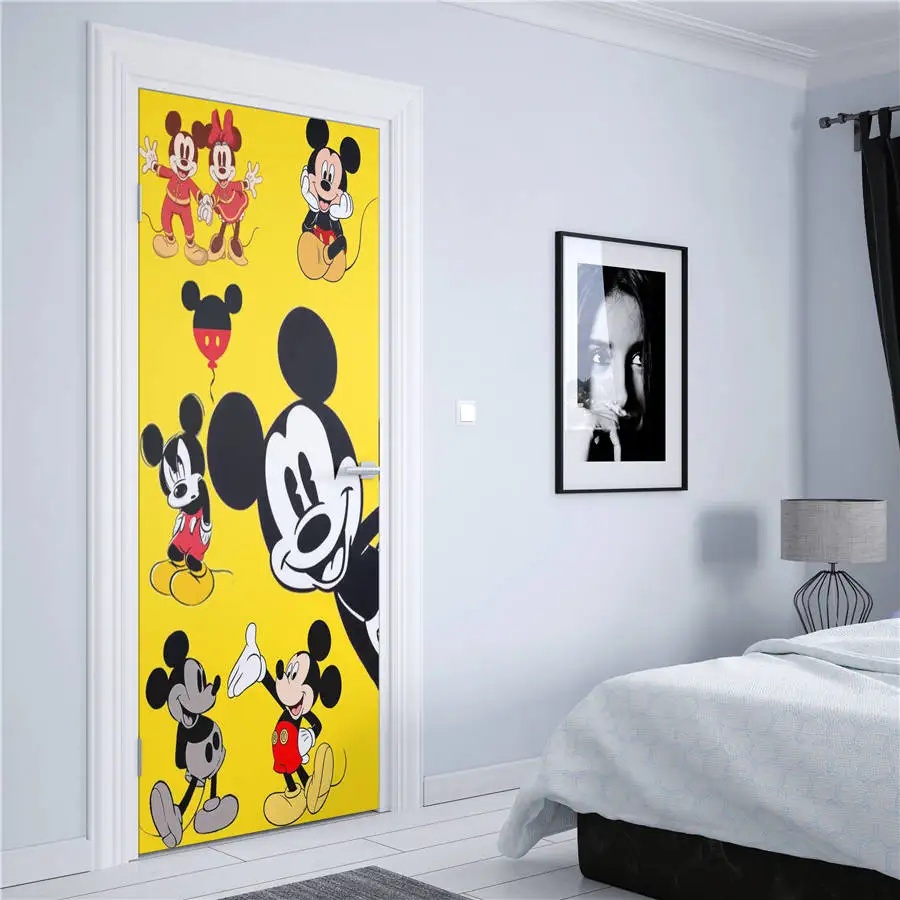 Disney akwarela mickey mouse style naklejki na drzwi wodoodporne naklejki Graffiti Wall sztuka dekoracyjna Decor DIY kreskówka naklejka ścienna