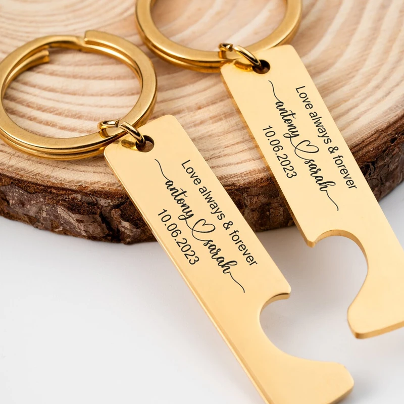 1 Pair Custom Engrave Keychain Personalized Couple Name Date Number Keyring Stainless Steel Jewelry For Man Women Birthday Gift