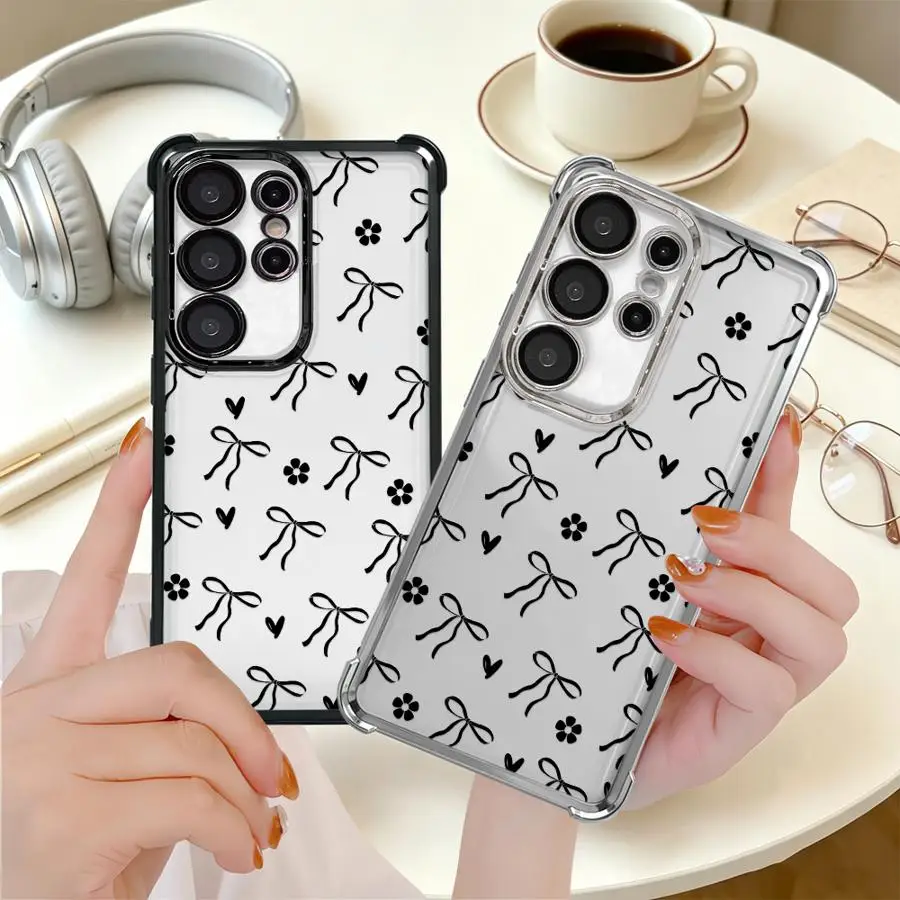 Phone Cover Case for Samsung Galaxy S26 Ultra S22 Ultra S25Ultra S24 S23 S21 Plus S25 Edge S24Ultra S20 FE Black Bow