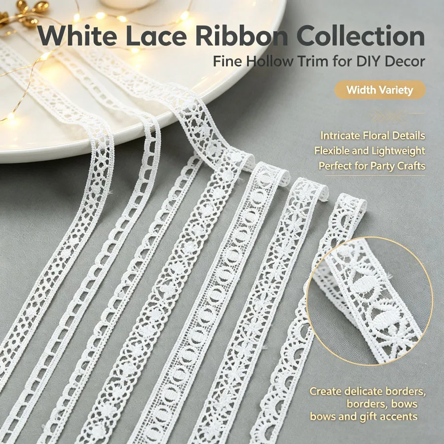 White Mesh Embroidered Lace Ribbon, DIY Sewing Apparel Accessory, Handmade Craft Supply, Gift Wrapping, Wedding Party Decor