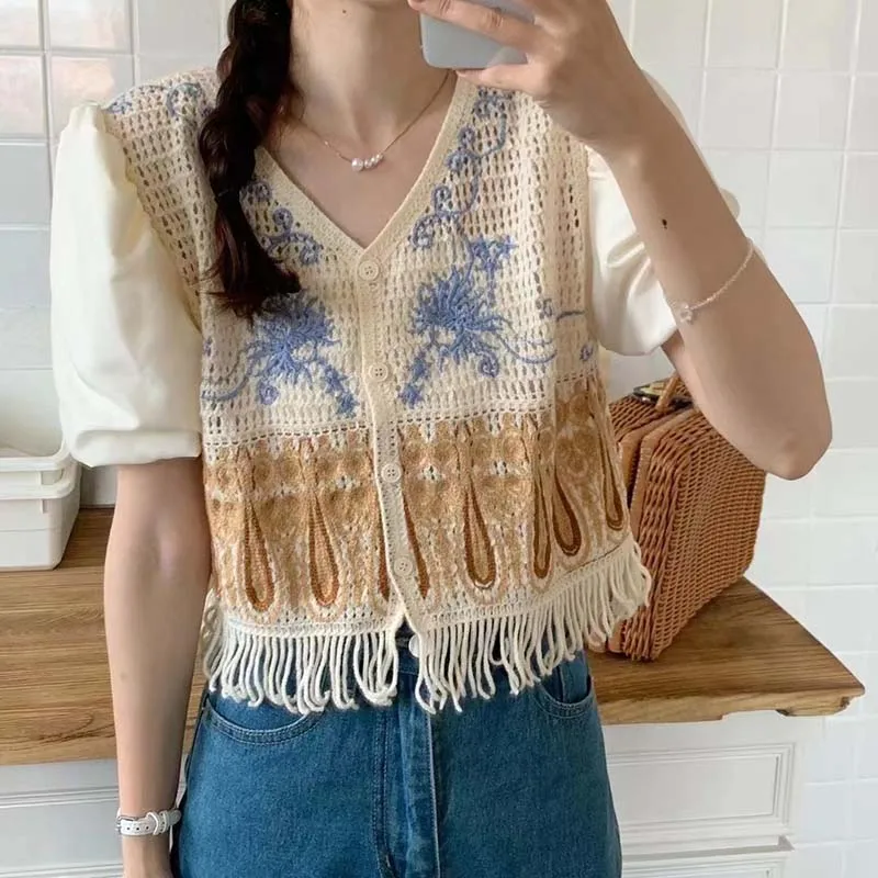 مملة العسل الصيف الخامس الرقبة سليم تصميم تحسس قميص المطرزة الجوف قصيرة الأكمام قميص المرأة موضة جديدة هيم شرابة المرأة #4