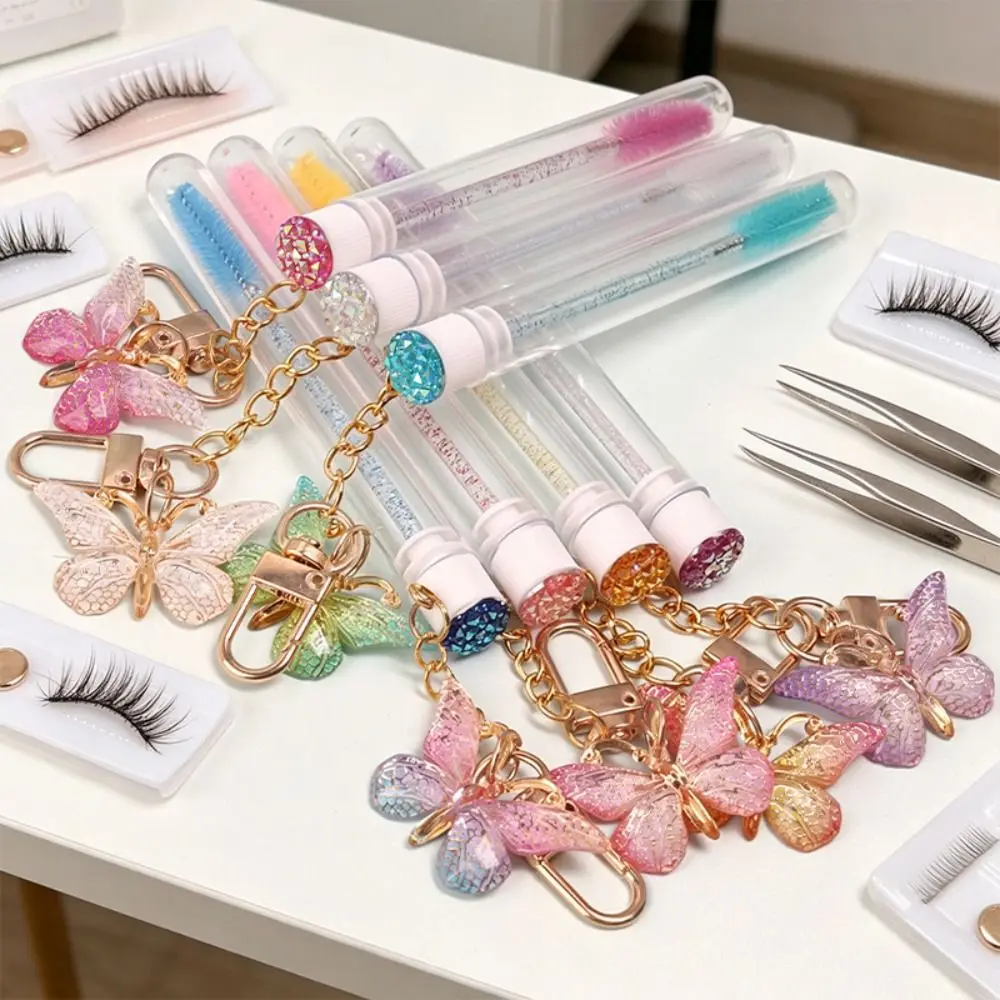 Gradient Color Eyelash Brush Butterfly Pendant Crystal Handle Eyebrow Brush Applicator Portable Precision Bristles