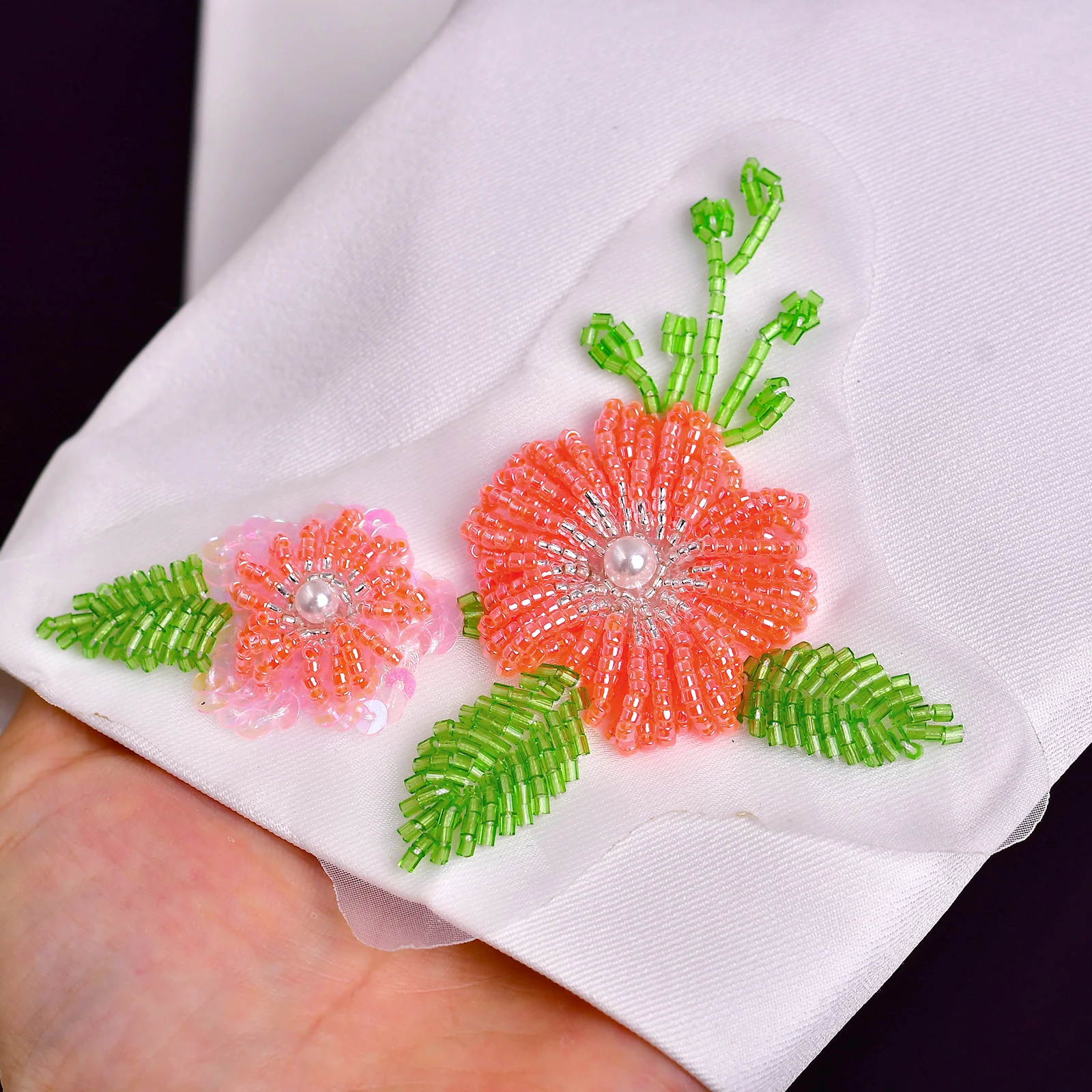 

1 Piece Beaded Embroidery Sequins Lace Applique Stitching Flower Fabric Collar Stickers For Wedding Dress Bridal DIY Processing