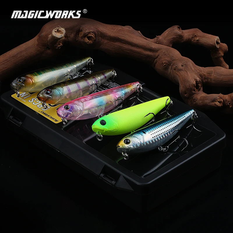 ماجيك وركس الصيد إغراء كيت 5 قطعة/صندوق قلم رصاص السحر توبواتر 90 مللي متر 11.8 جرام المياه العذبة Wobblers المشي الكلب العائمة الطعم الاصطناعي