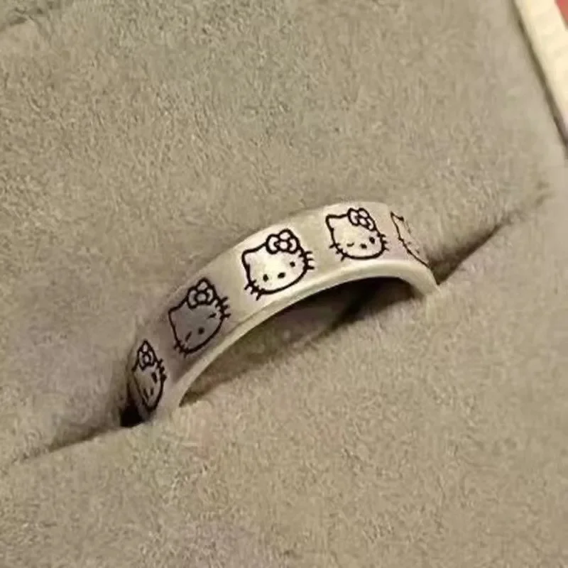 Hello Kitty cincin pasangan lucu Fashion, cincin pola animasi kartun dapat disesuaikan, cincin untuk mengirim perhiasan pacar aksesoris hadiah