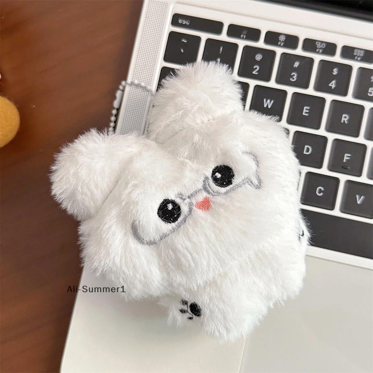 【E】Cute Bunny Plush Toy Keychain Cartoon Glasses Rabbit Soft Stuffed Doll Pendant KeyRing Backpack Bag Decor Kid Gift