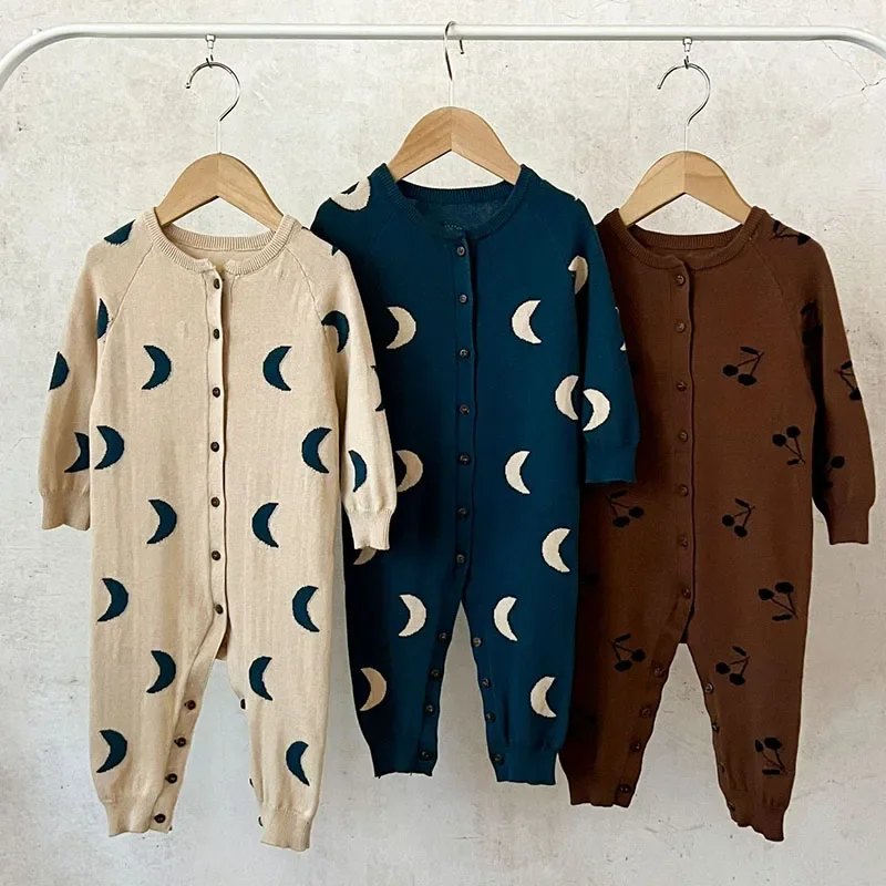 2024 New Autumn Infant Baby Girls Boys Knitted Jumpsuit Long Sleeved Print Toddler Baby Knitted Romper Baby Knitted Clothing