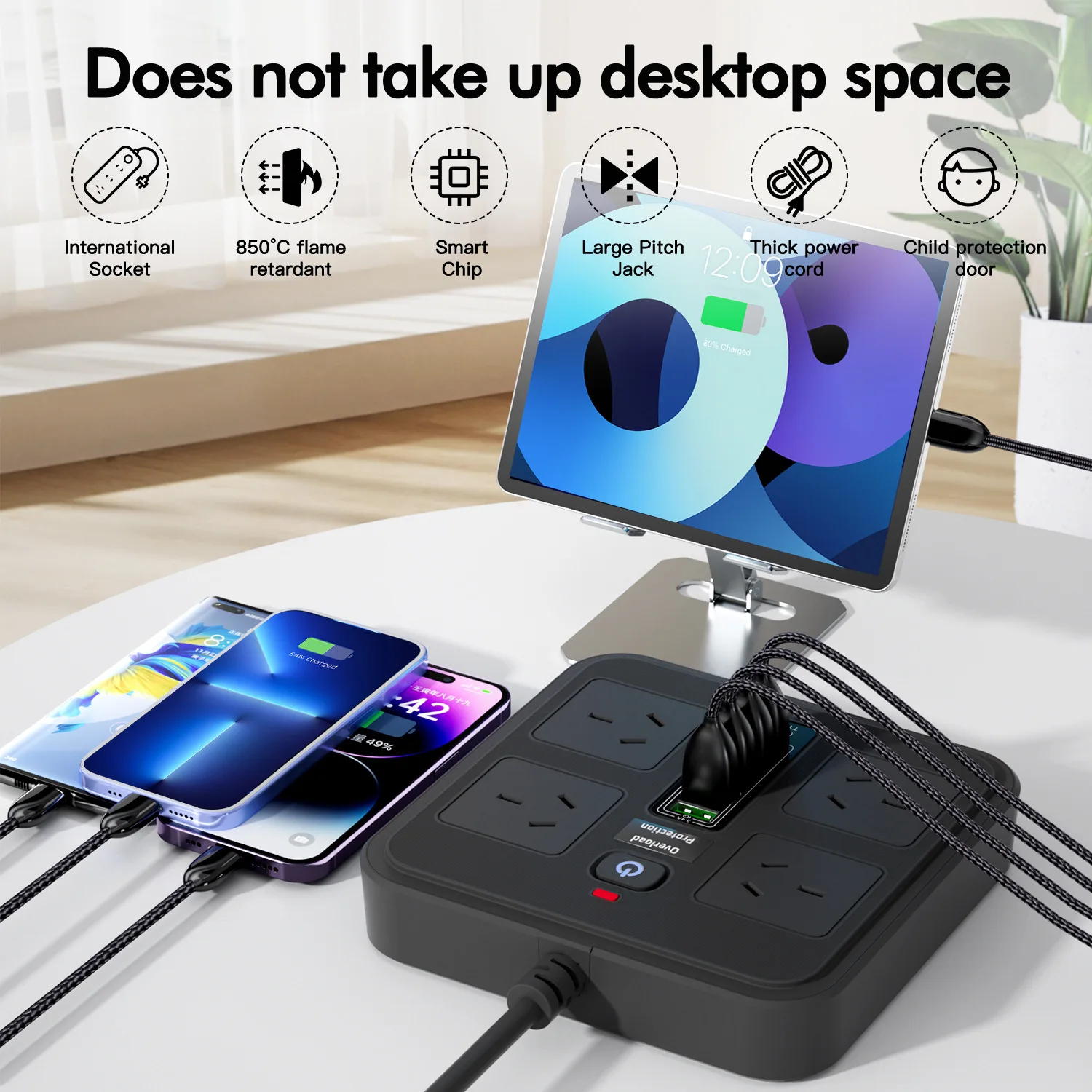 FUNAYA AU CN قطاع الطاقة المقبس تمديد كابل التوصيل مع USB TYPE-C شحن ميناء الزائد حماية المقبس الكهربائي 13A #5
