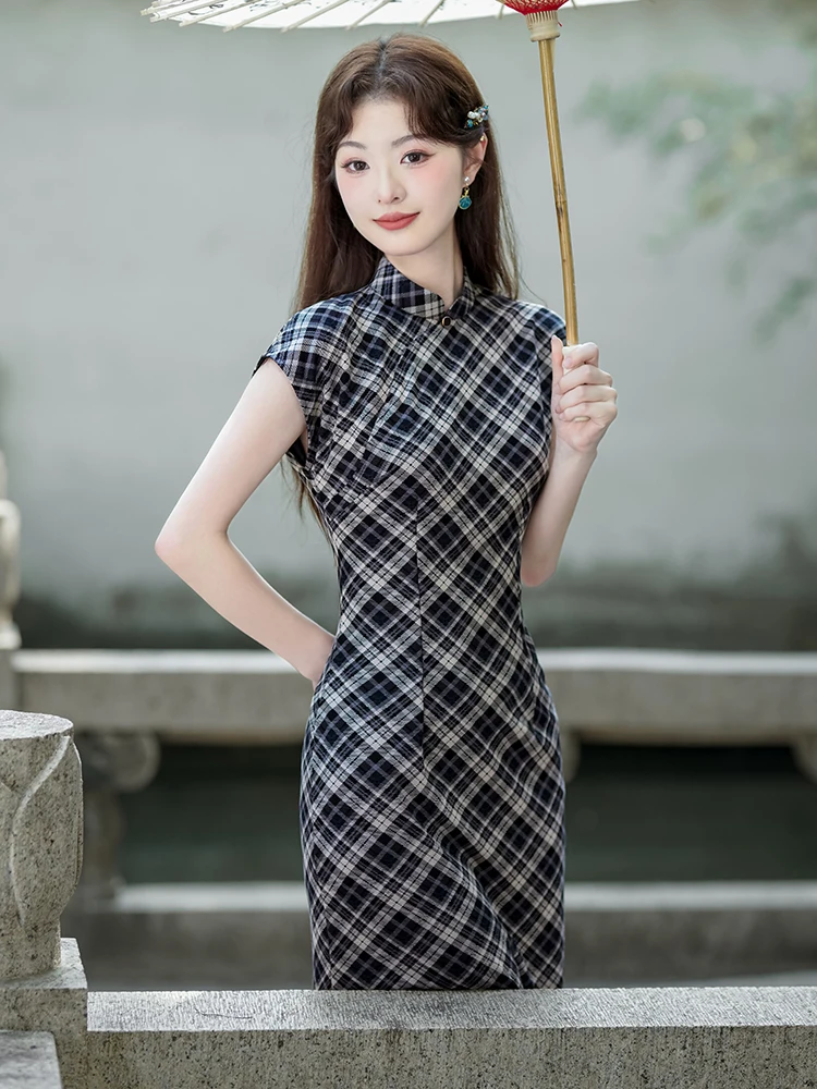 

Новое поступление: Элегантное длинное платье в черную клетку в молодежном ретро-стиле Шанхай, улучшенная эластичность, для студенток, на каждый день