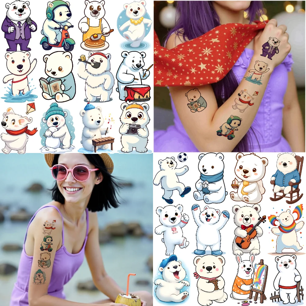 

54pcs Temporary Tattoo Costume Temporary Tattoo Stickers Reading Painting Cartoon Bear For Arms Cheeks