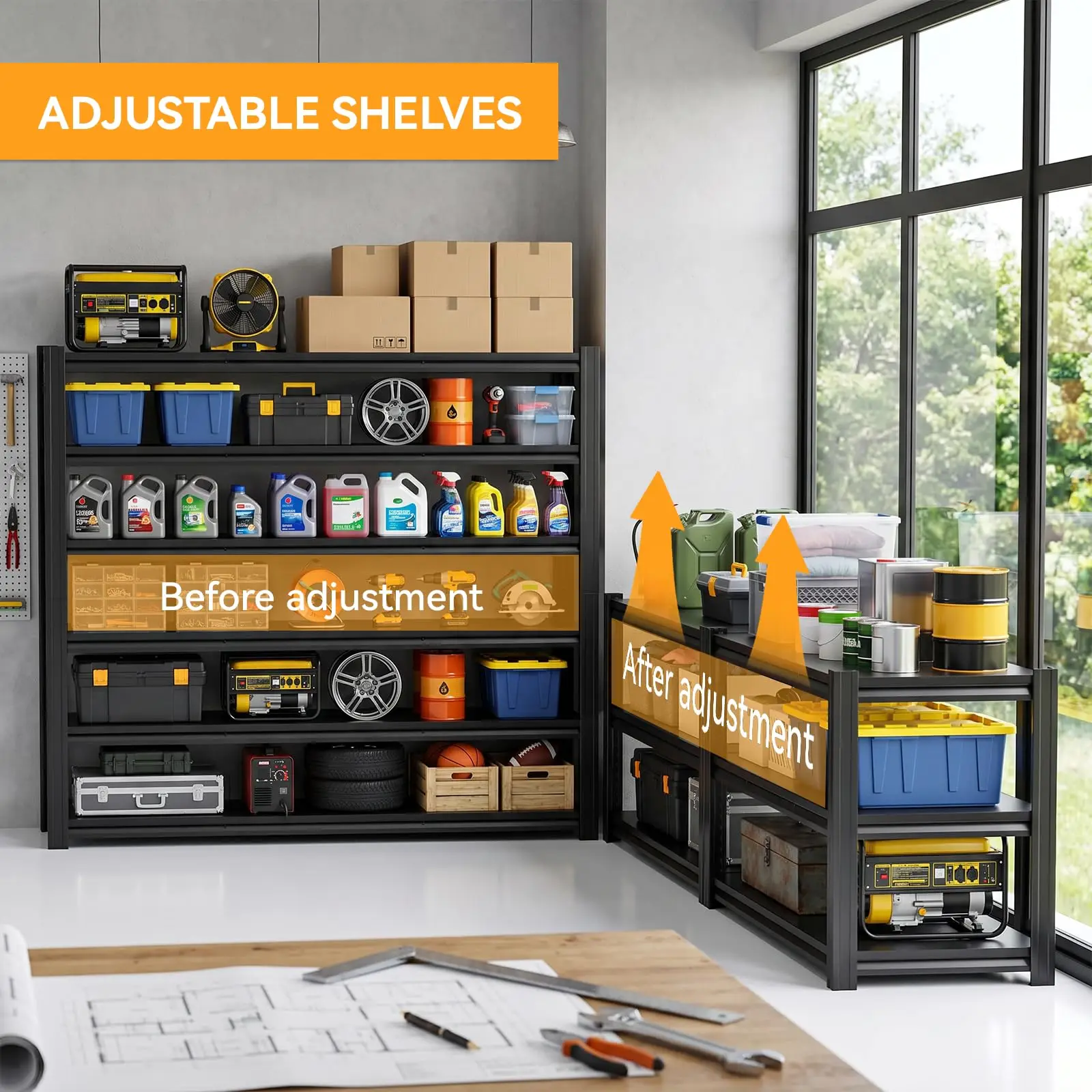 6-Tier Heavy Duty Garage Shelving Unit, 6000LBS Boltless Adjustable Steel Storage Shelves, 84