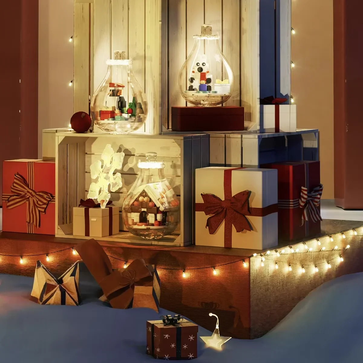 크리스마스 전구 마이크로 블록 장식 DIY 미니 브릭스 크리스마스 산타클로스 축제 홈 파티 장식 미니어처 장난감 선물