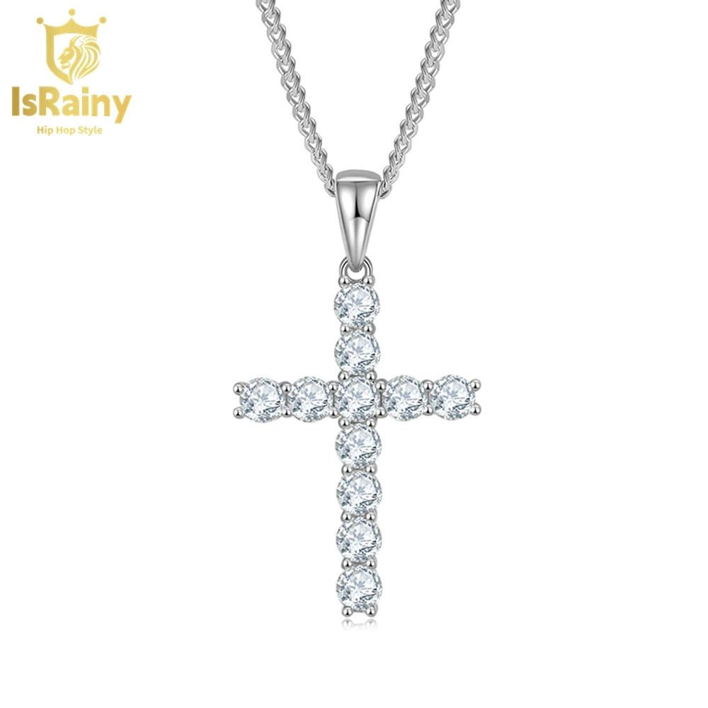 

IsRainy HipHop Rock 100% 925 Sterling Silver 5mm Moissanite Diamonds 18K Gold Cross Pendant Necklaces Fine Jewelry Drop Shipping