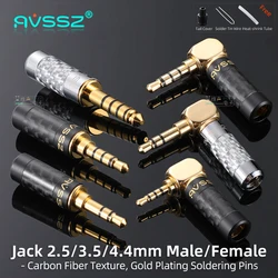 AVSSZ Jack 3.5mm/2.5mm/4.4mm Stereo TRRS Carbon Fiber Headphone Welding Plug Straight / Angle 3 4 5 Poles DIY Repair Replacement