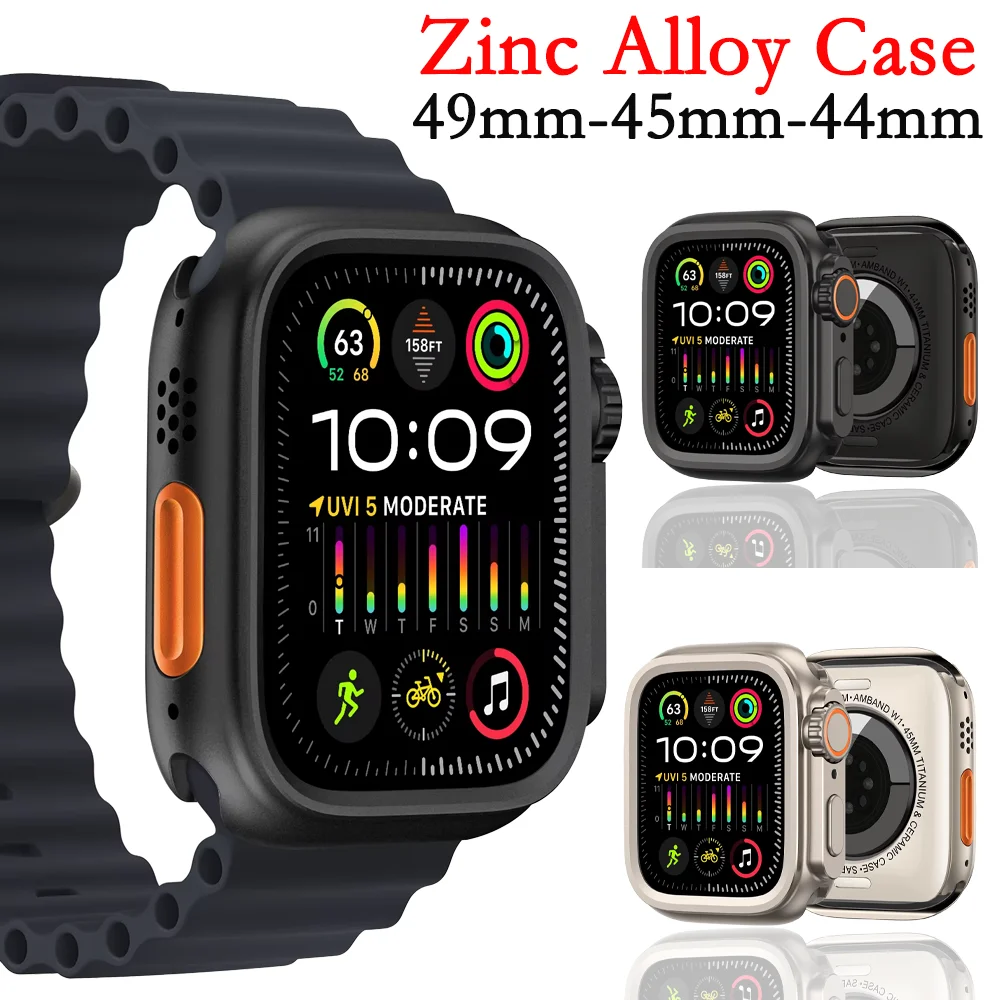 Zinc Alloy Case For Apple Watch Series 9 8 7 45mm Seconds 6 5 4 SE 44mm Protection Shell iWatch Change to Ultra 3 2 49mm Cover