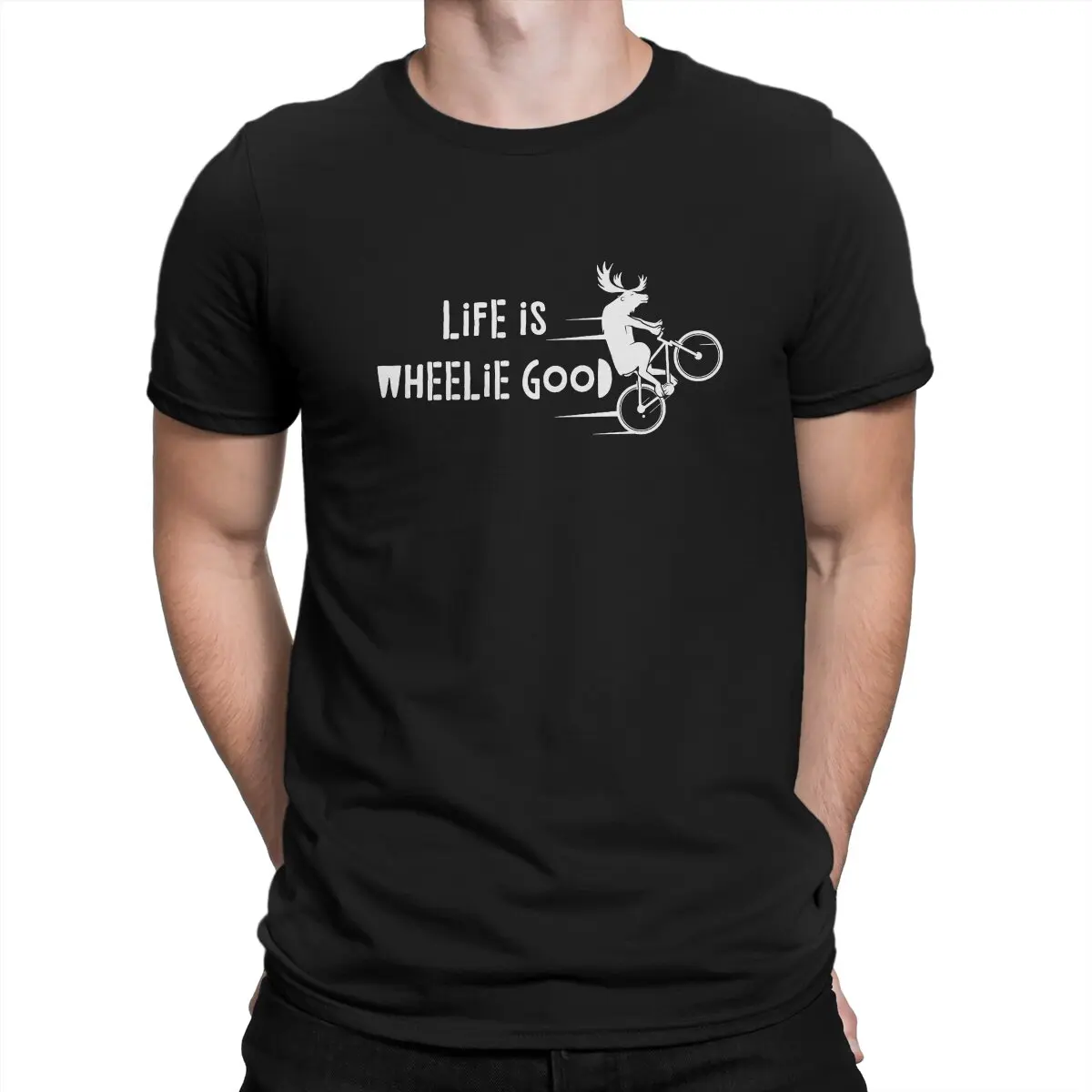 Life is Wheelie Good Man's TShirt MTB Crewneck Tops Polyester T Shirt Humor Birthday Gifts