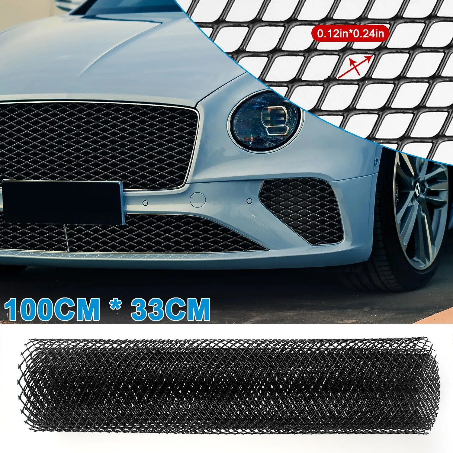 40''×13'' Car Grill Mesh Metal Mesh Black Painted Aluminum Alloy Expanded Metal Sheet with 6x12mm Rhombic Hole Insert Bumper