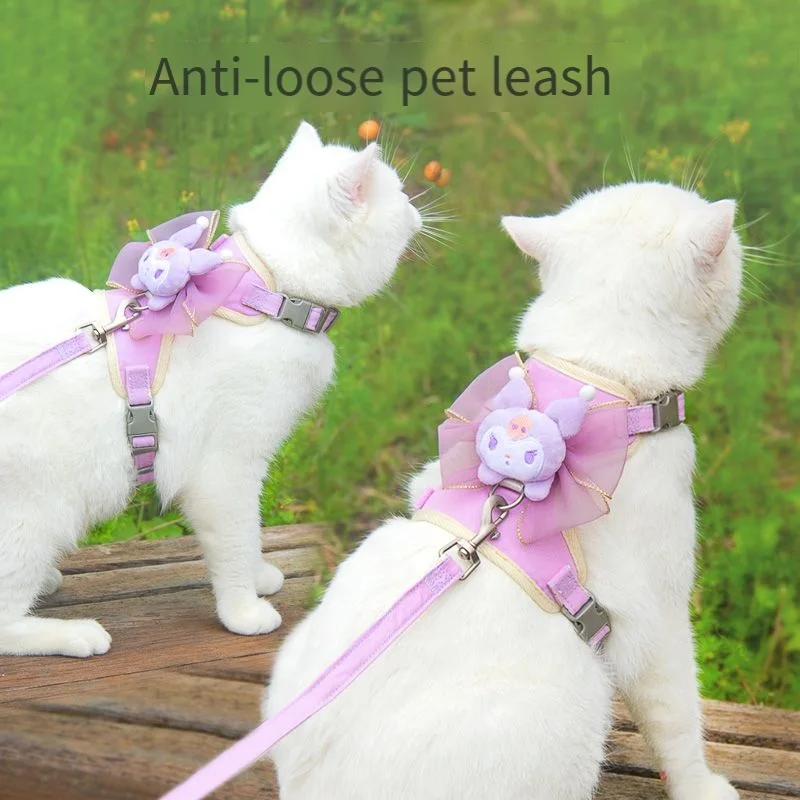 

Sanrio hello kitty pet leash Scalable dog leash Cat rope Prevent breaking away small dog chest and back collar Universal kawaii