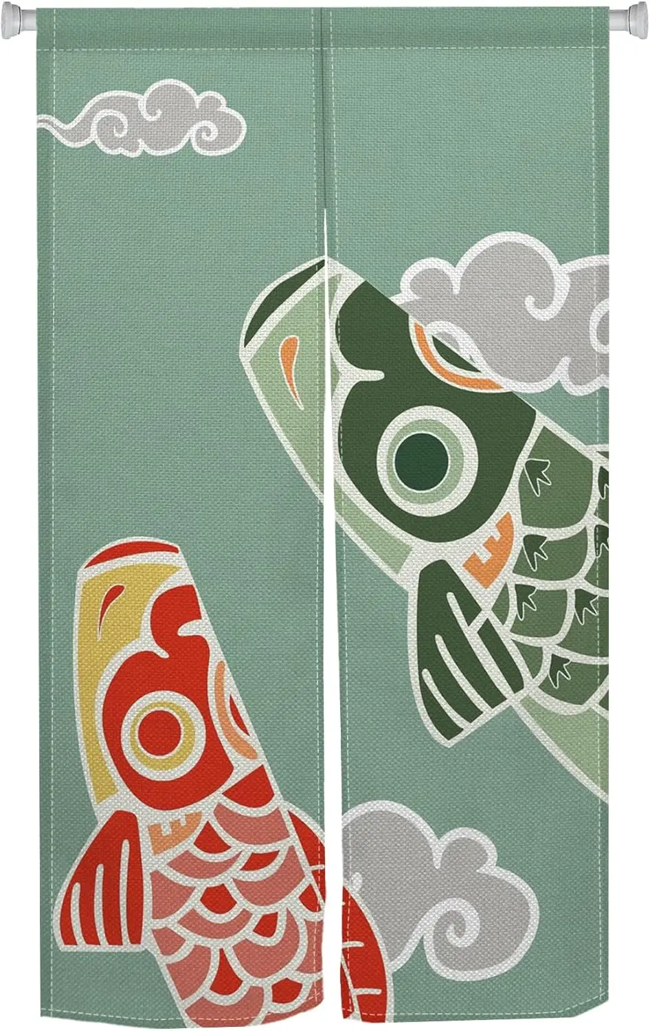 Trandition Style Japanese Noren Doorway Curtain Green Fishes Printed Asian Window Treatment Hanging Door Tapestry for Sushi