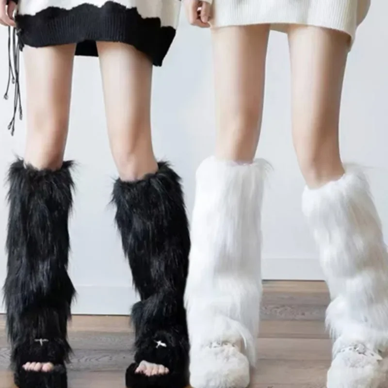 Y2K Winter Faux Fur Long Sock Legging Cool Jk Leg Warmer Gothic Boots Socks EGirl Harajuku Girls Lolita Boot Cover Foot Sleeves