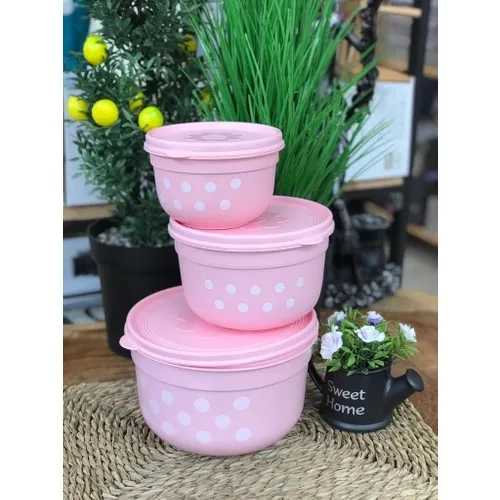 Viva Mall Storage Container 3'lü Polka Dot Pink