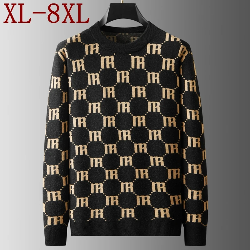 

8XL 7XL 6XL 2025 New Fall Winter High End Luxury Thin Wool Sweater Man Fashion Printed Mens Christmas Jumper Soft Warm Pullovers
